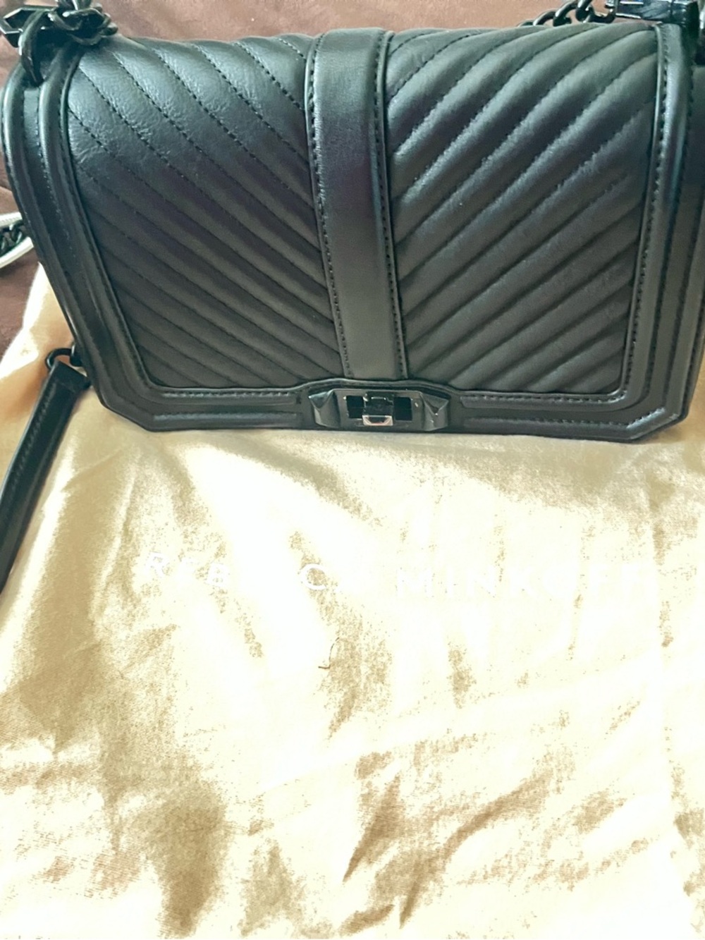 Rebecca Minkoff Black Quilted Crossbody with Chain Strap